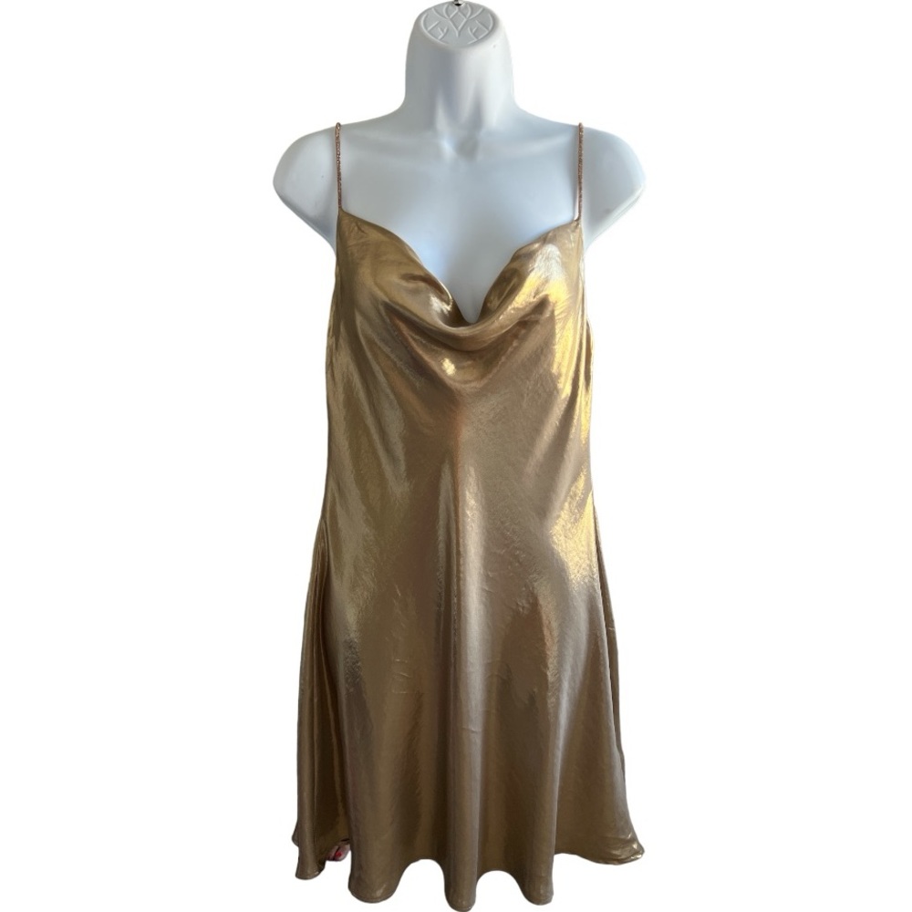 ZARA Rhinestone Strap Foil Mini Dress Color Gold Size M strap broke